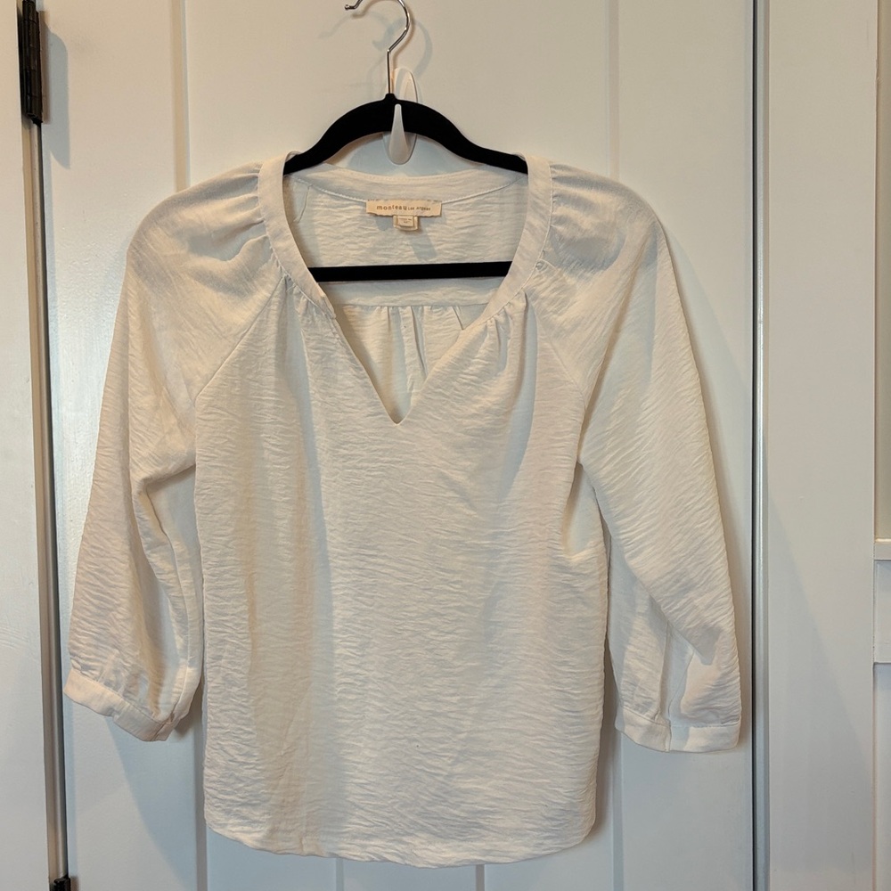 Monteau Los Angeles- White Blouse with Keyhole Neckline